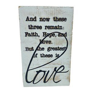 Home Décor Small‎ Sign Faith Hope Love Distressed Farmhouse Shabby Chic White